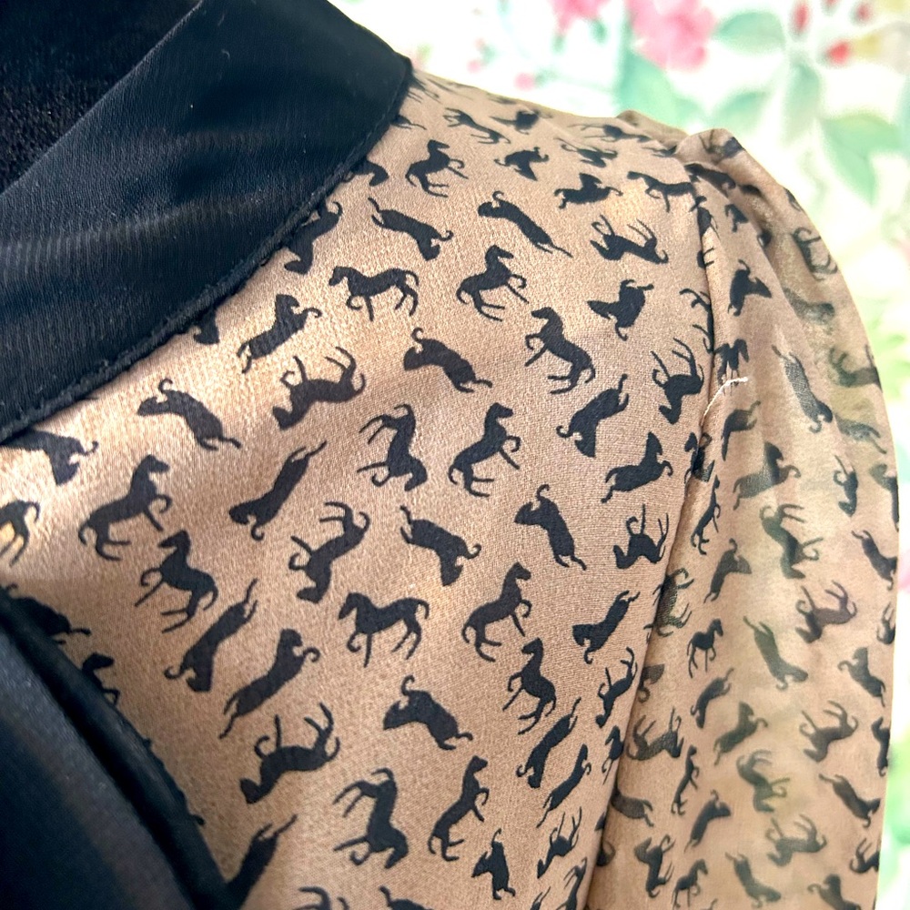 Black and Brown Graphic Blouse with Peter Pan Collar